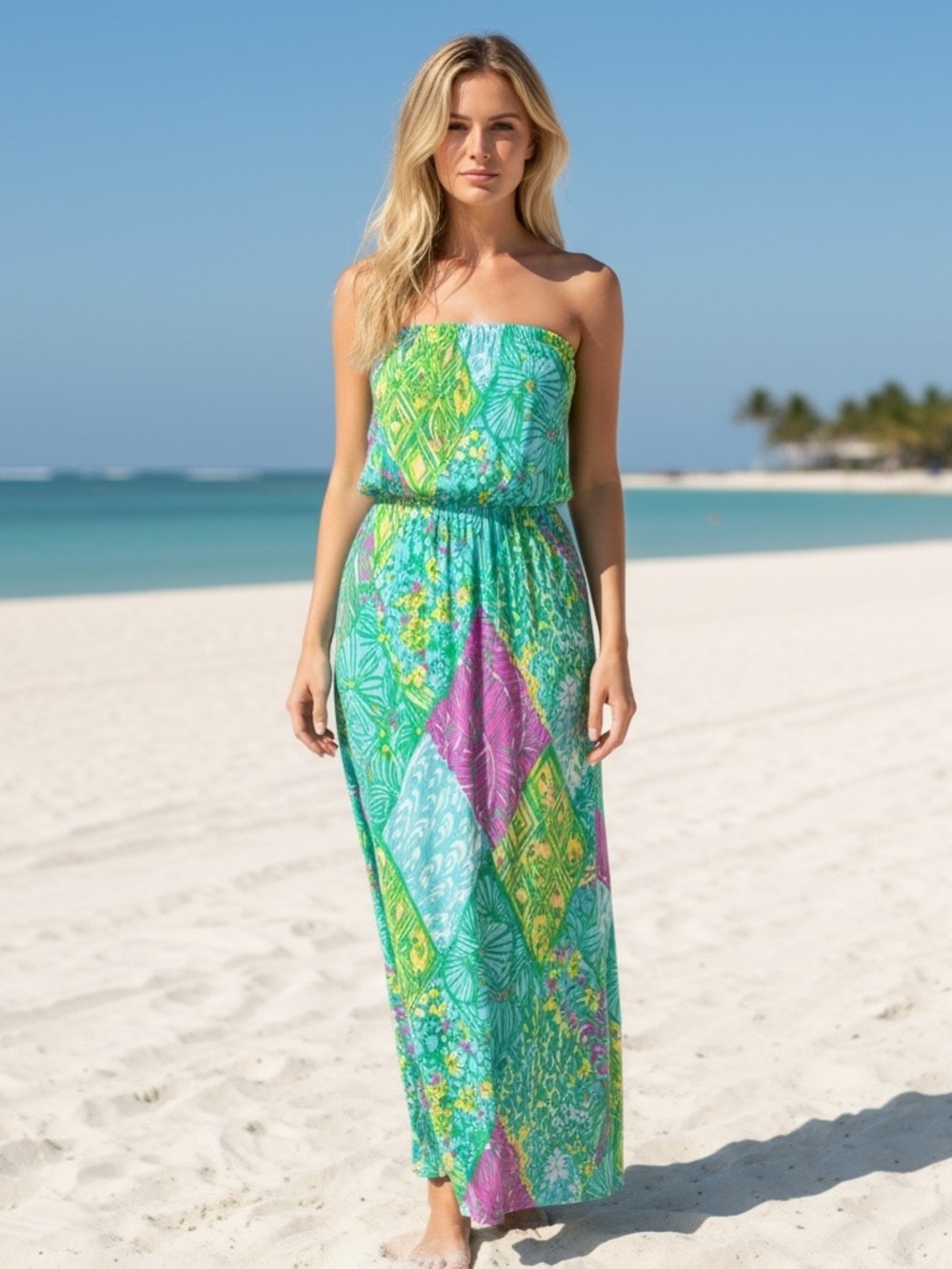 Lilly Pulitzer Marlisa Sun Dance Maxi Dress XS Strapless Resort Beachy Patchwork